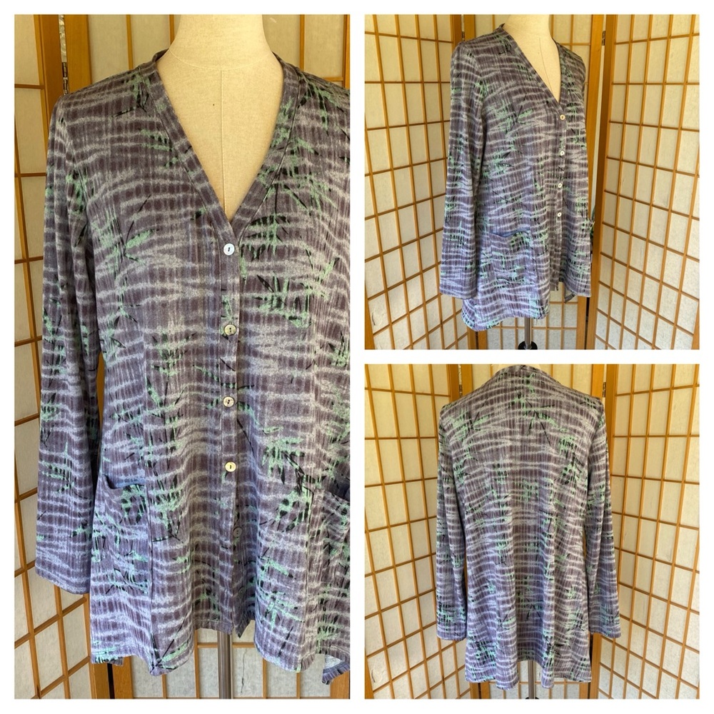 LOGO Lori Goldstein Button Down Long Sleeve Cardigan Top SZ L